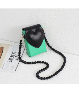 Phone Bag, New Japanese & Korean Ins Style with Heart & Bead Chain - Fresh & Cute Mini Crossbody/Shoulder Bag