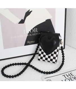Phone Bag, New Japanese & Korean Ins Style with Heart & Bead Chain - Fresh & Cute Mini Crossbody/Shoulder Bag