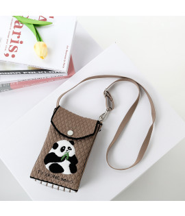 Knitted Phone Bag, Panda Eating Bamboo Design - Portable Crossbody, Handheld & Mini Stretch Woven Square Bag for Phone & Essentials