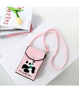 Knitted Phone Bag, Panda Eating Bamboo Design - Portable Crossbody, Handheld & Mini Stretch Woven Square Bag for Phone & Essentials