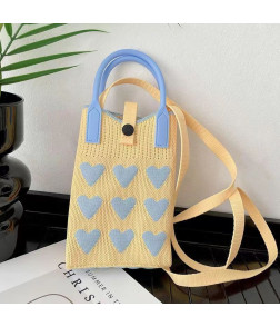 Knitted Phone Bag, Heart Design & Versatile Style - Sweet Crossbody/Handheld Student Purse with Coin Pocket