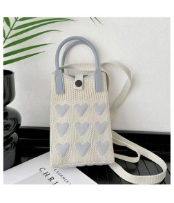 Knitted Phone Bag, Heart Design & Versatile Style - Sweet Crossbody/Handheld Student Purse with Coin Pocket