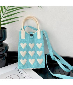 Knitted Phone Bag, Heart Design & Versatile Style - Sweet Crossbody/Handheld Student Purse with Coin Pocket