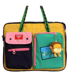 Laptop Bag, Korean Color-Block & Patchwork Canvas - Tote for Commute, Casual & Tablet