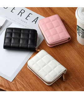 Zippered Card Wallet, Tofu Cube Ins Style, Large Capacity Compact Purse for Women